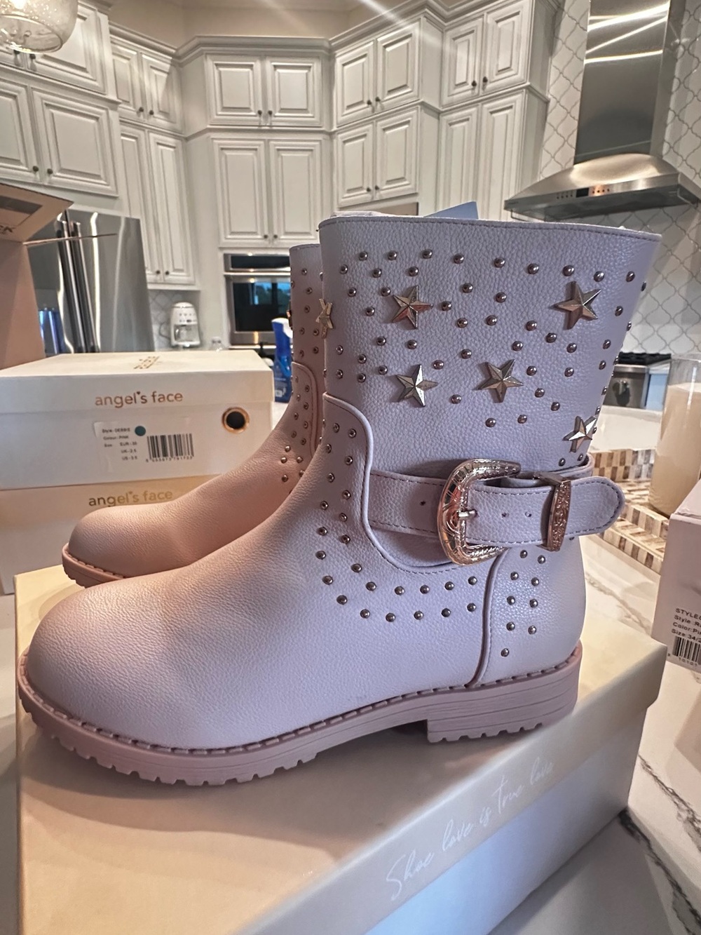Lilac Star Embellished Buckle Kids Boots
